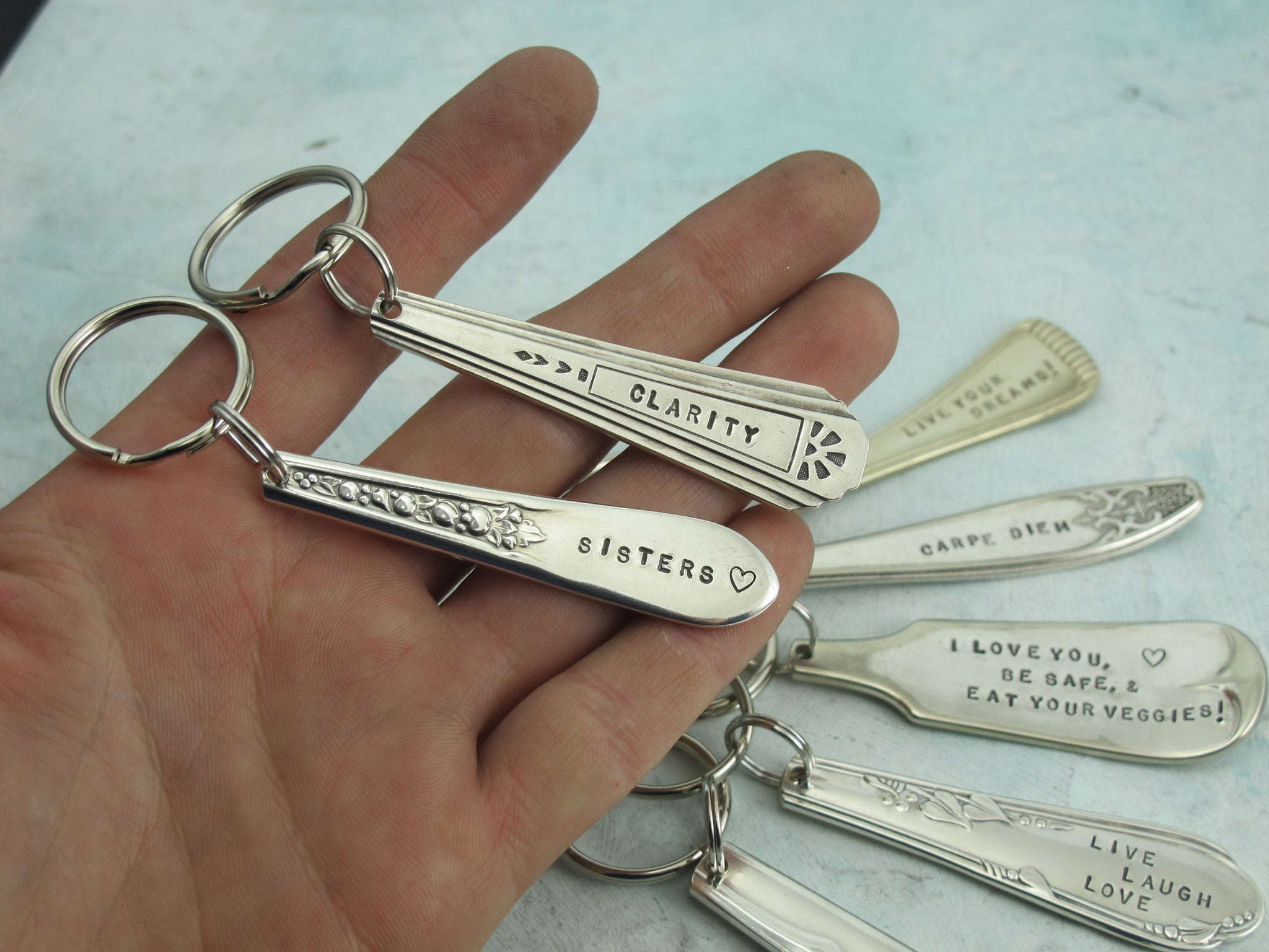 Old Florence Silver key hole keyring with clip